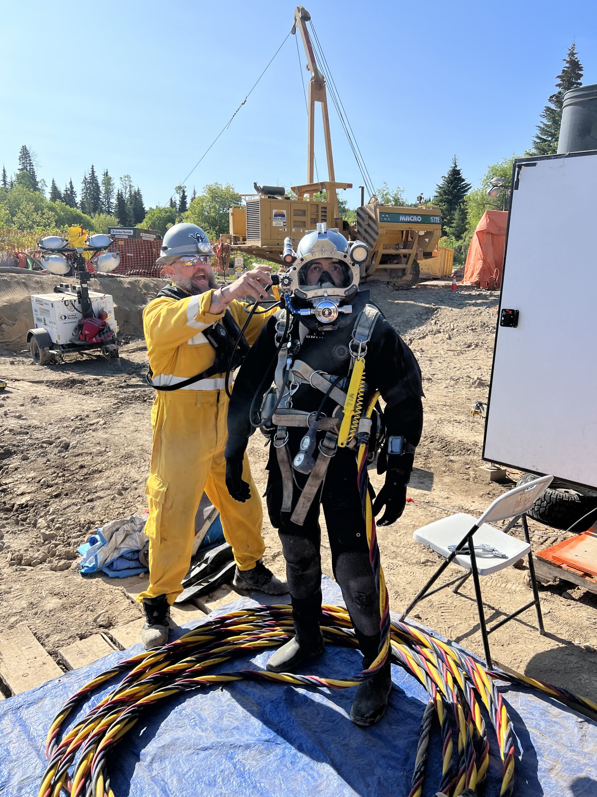 Commercial diver executing underwater concrete construction