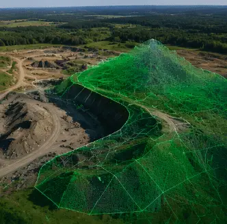 Drone mapping mesh over an aggregate stockpile site