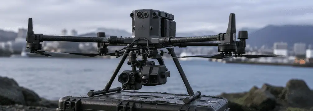 Commercial UAS collecting LiDAR data over industrial infrastructure