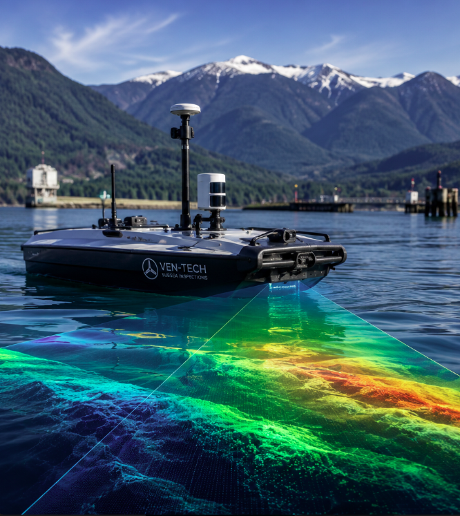 Ven-Tech USV conducting underwater imaging and mapping