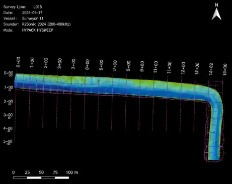 Hydrographic Survey Services multibeam coverage and survey lines
